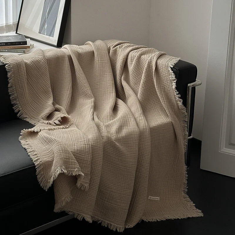 Fringed Cotton Gauze Blanket