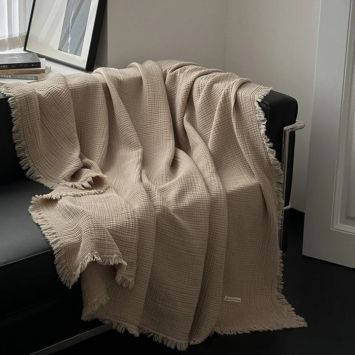 Fringed Cotton Gauze Blanket