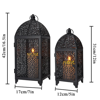 2 Black Metal Hanging Candle Lanterns