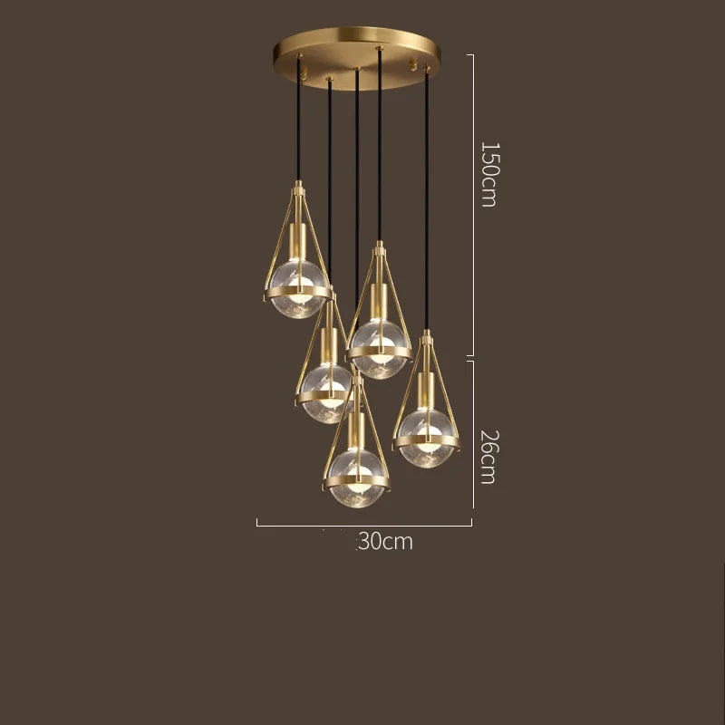 Nordic Copper Crystal Ball Pendant Light
