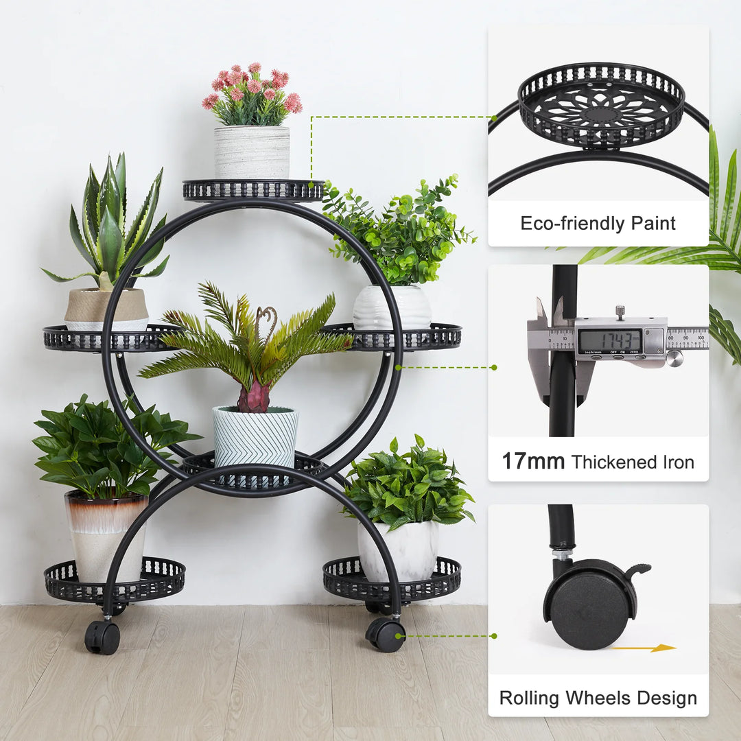 6 Pot Plant Stand Cart