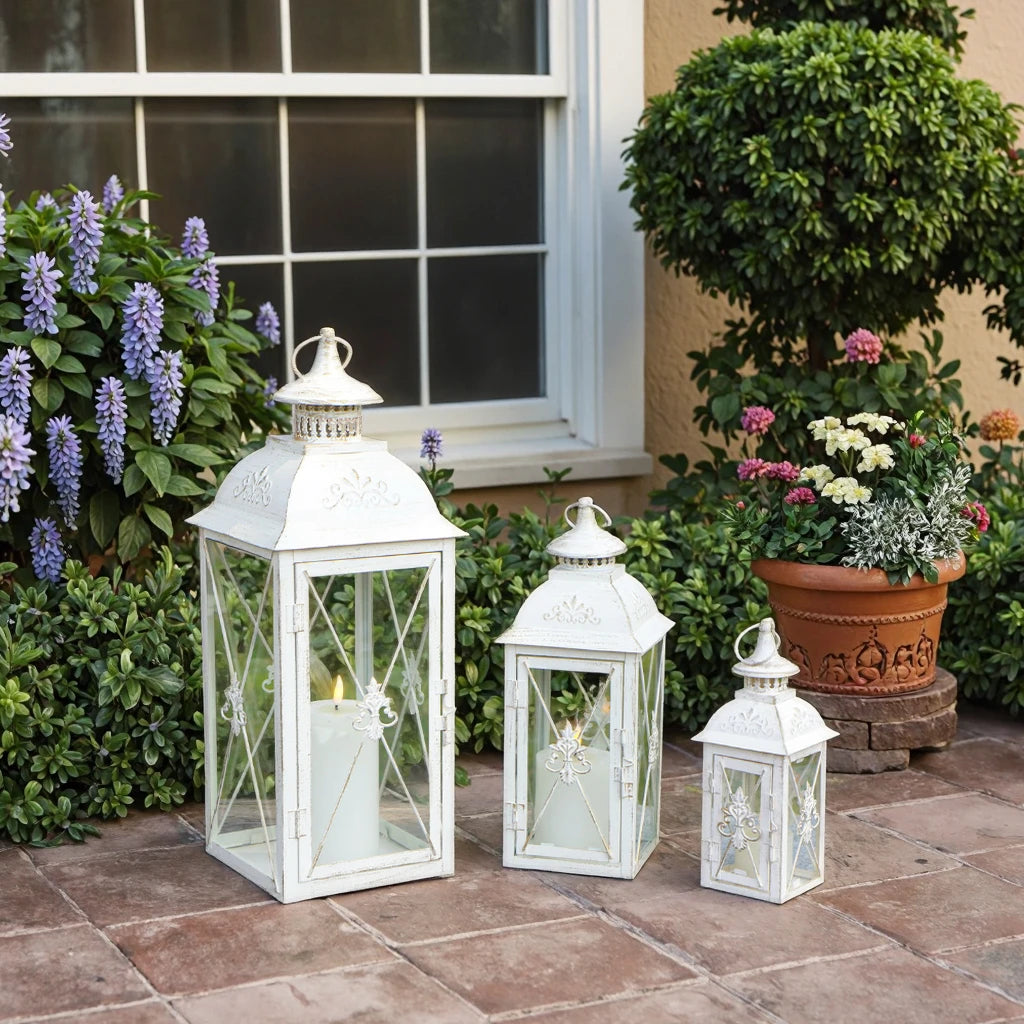 White Stainless Steel Candle Lanterns