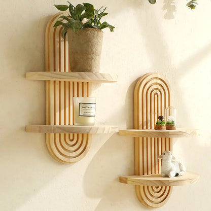 Boho Oval Wooden Wall Shelf