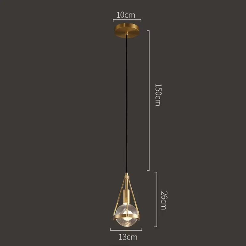 Nordic Copper Crystal Ball Pendant Light
