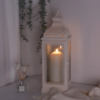 White Metal Hanging Candle Lantern