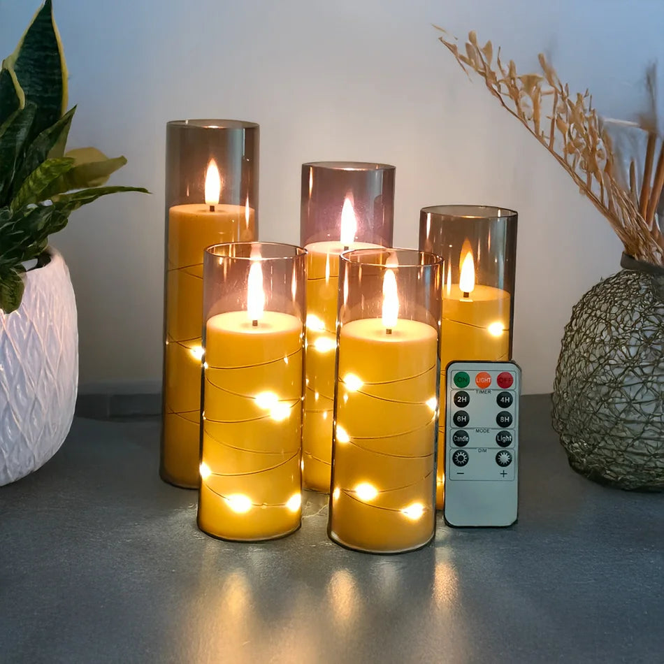 5 Flameless LED Pillar Candles with Remote