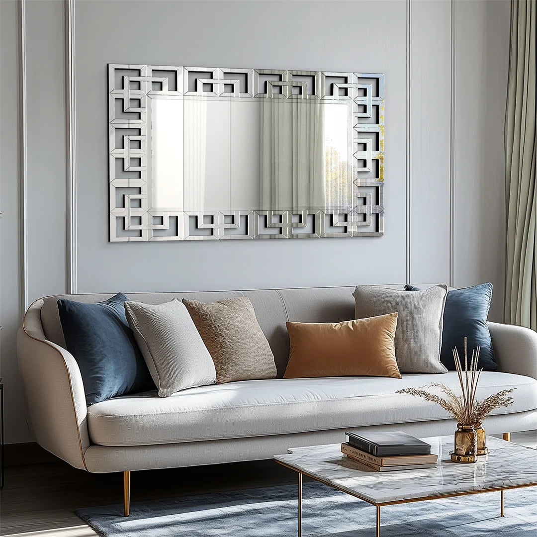 Modern Silver Rectangular Wall Mirror