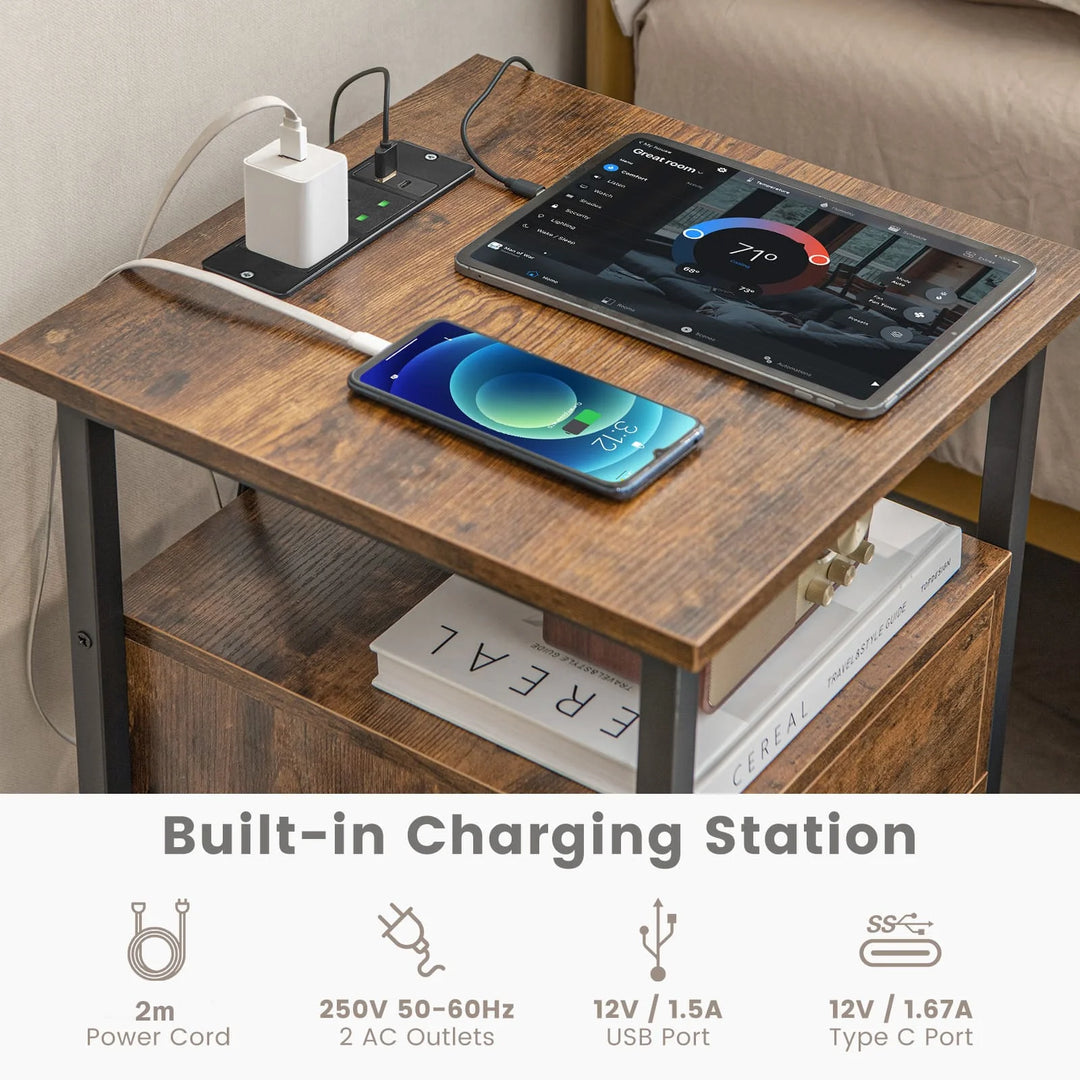 3-Tier Nightstand with Charging Station