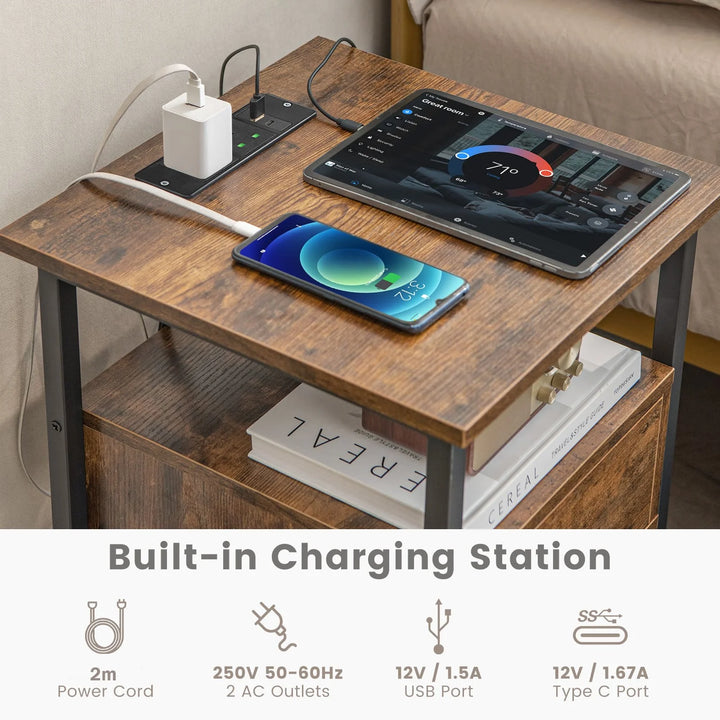 3-Tier Nightstand with Charging Station