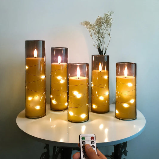 5 Flameless LED Pillar Candles with Remote