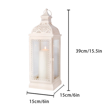 White Metal Hanging Candle Lantern