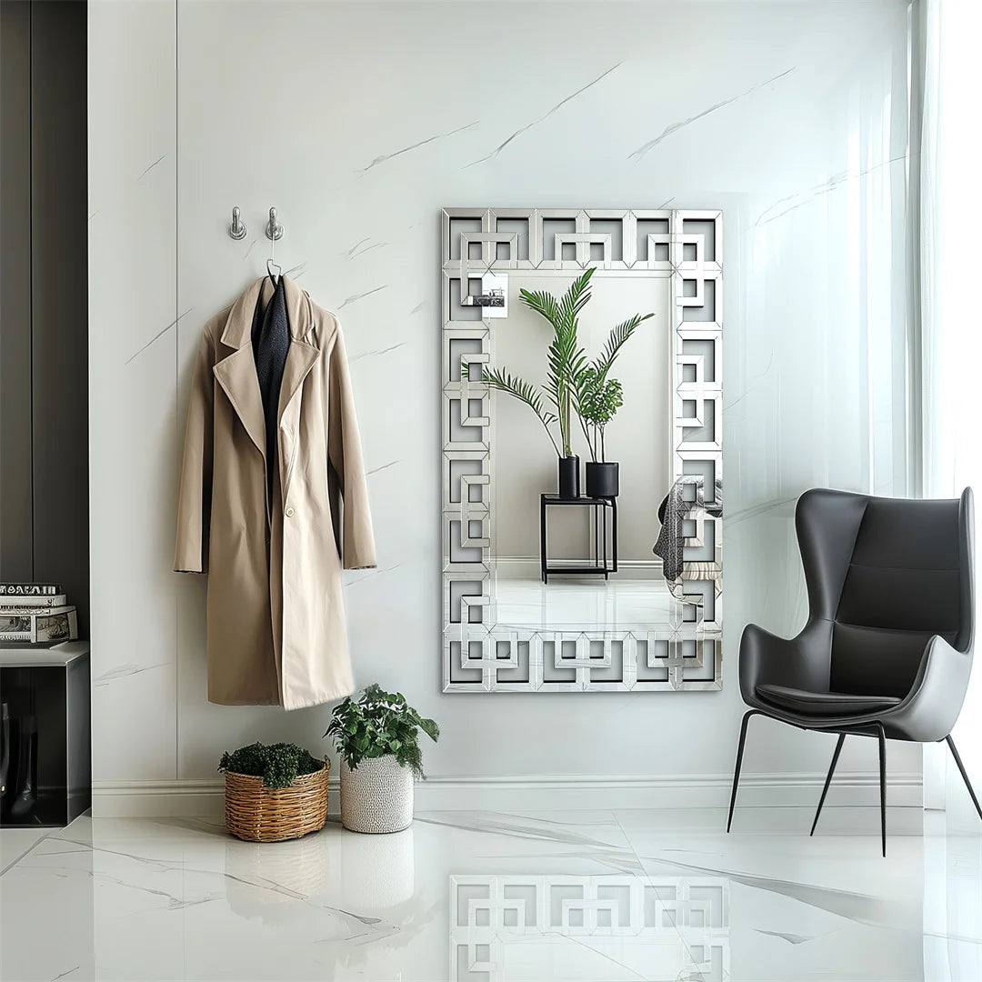 Modern Silver Rectangular Wall Mirror