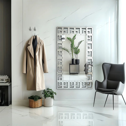Modern Silver Rectangular Wall Mirror