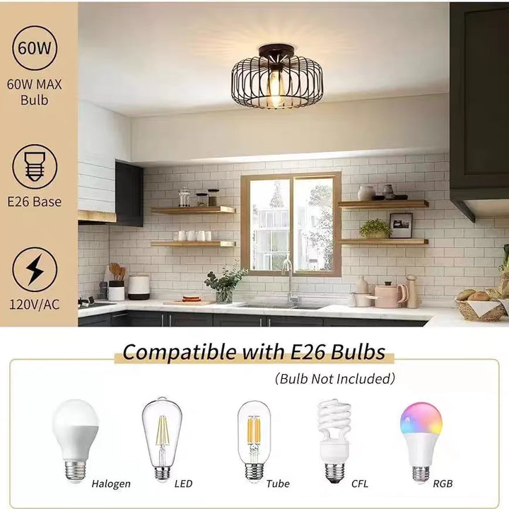 Industrial Retro Birdcage Ceiling Light