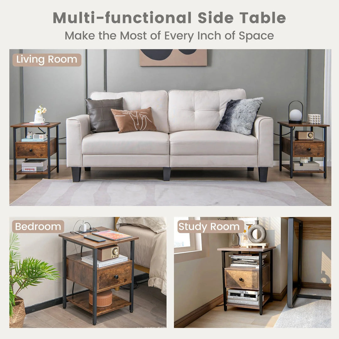 3-Tier Nightstand with Charging Station