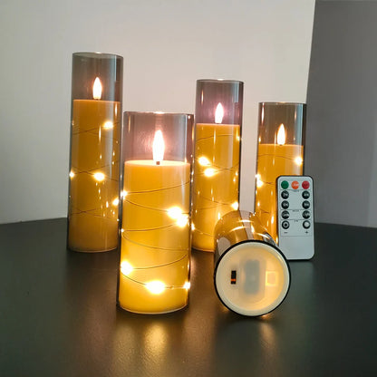 5 Flameless LED Pillar Candles with Remote